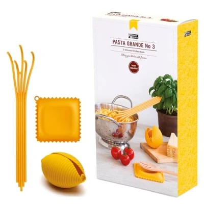 Imagen de Monkey Business Herramientas de cocina silicona en caja regalo/3 utensilios grandes con forma pasta/soporte para cuchara raviolis, exprimidor limón Conchiglie,