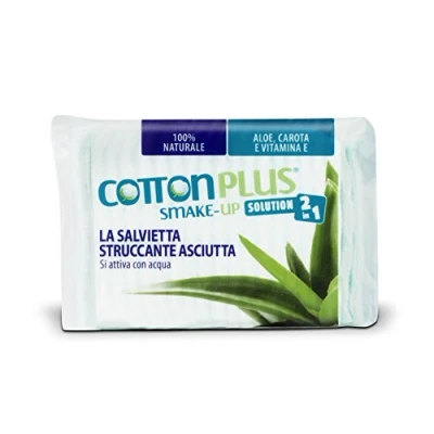 Imagen de Cotton Plus SMAKE UP Aloe Vera Maxi, 40 unidades Desmaquillante natural! Toallitas desmaquillantes secas patentadas, sin conservantes, 100% naturales