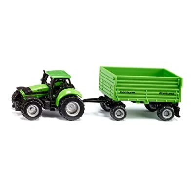 Imagen de siku 1606, Tractor DEUTZ FAHR con remolque Fortuna de 2 ejes, juguete, Metal/Plástico, Verde, Cabina desmontable, Caja basculante, ruedas lisas goma, Enganche para