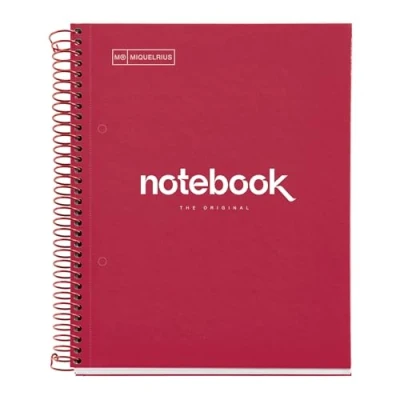 Imagen de Miquelrius Cuaderno A5 Notebook Emotions, 80 Hojas 90 g/m², Cuadrícula 5 x mm, 1 Franja de Color, Espiral Microperforado, Cuadriculado, Tapa Extra Rígida, 2 Taladros, Rojo
