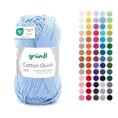Imagen de Gründl Wolle Cotton Quick Uni Hilo para tejer y ganchillo, 100% algodón, 1 ovillo de 50 g/125 m, color azul cielo