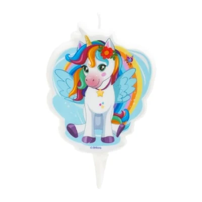 Imagen de dekora Vela de Cumpleaños Sin Aroma Unicornio Tesia 2D con Base Plástico