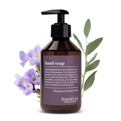 Imagen de jabón de manos Jean &amp; Len Marrakech Garden, limpia las estresadas, adecuado para uso diario, líquido en dispensador bomba, fragancia cálida y calmante, vegano, 250 ml