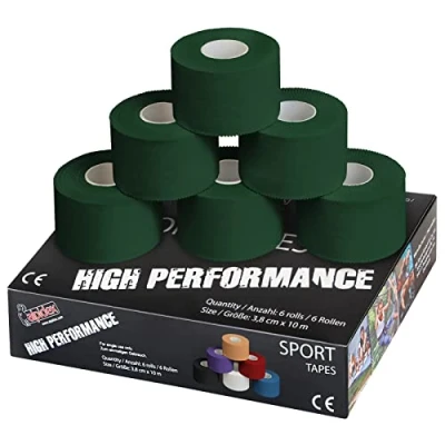 Imagen de ALPIDEX 6 x Cinta Adhesiva Deportiva 3,8 cm 10 m Sport Tape 100% Algodón Inelástica Balonmano Fútbol Voleibol Escalada, Color:Verde