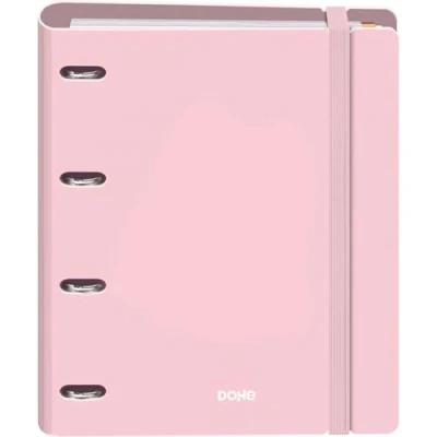 Imagen de Dohe Archivador con Recambio Carpeta 4 Anillas Polyfoam, A4 (28x32 cm), 100 Hojas Cuadriculadas, Suave y Resistente, Separadores de Colores, Sobre Almacenamiento Extra Goma SERENITY Rosa