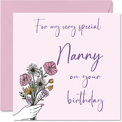 Imagen de Stuff4 Bonitas tarjetas de cumpleaños para niñera, flores cumpleaños, tarjeta niñera nieto, nieta, regalos especiales, felicitación el día la madre 145 mm
