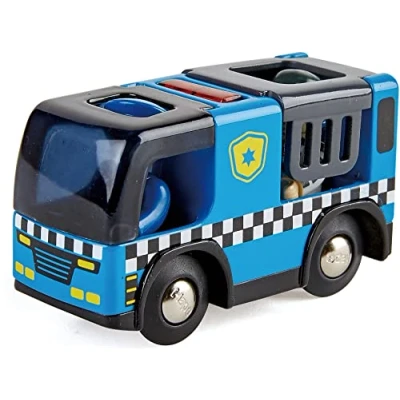 Imagen de Hape E3738 Police Car with Siren Compatible Wooden Train Set Track Accessories,Blue,9.4 x 3.56 5.08 cm; 15 Grams
