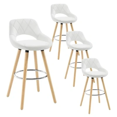 Imagen de WOLTU 4X Taburetes de Bar con Respaldo Sillas Cocina Juego 4 Altos Marco Madera Maciza Imitación Cuero Silla Diseño Blanco BH111ws