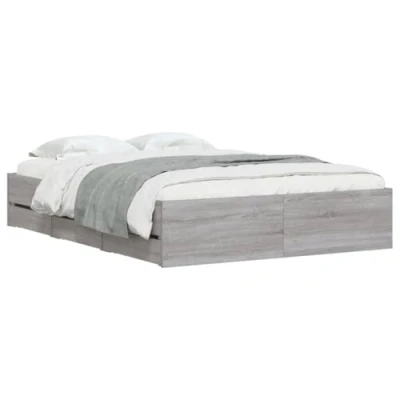 Imagen de vidaXL Cama con Cajones, Somier de Listones, Armazón Base Cama, Mueble para Dormitorio, Madera Ingeniería Gris Sonoma 135x190 cm