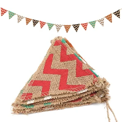 Imagen de G2PLUS 2,8M Banderines de Arpillera,Guirnaldas Banderas Arpillera,Banderines Yute,13PCS Banderines,Estilo Rústico,Banner Triángulo Vintage Lino para Fiesta Jardín,Boda