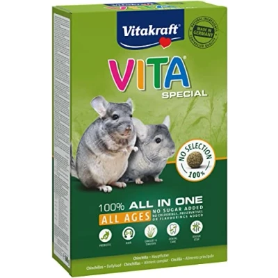 Imagen de Vitakraft Vita Special All Ages Comida Principal para Chinchillas, con Hierbas y Hierbas, una digestión óptima, sin azúcar ni Cereales añadidos (1 x 600 g)