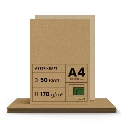 Imagen de Netuno 50x cartón Kraft marrón DIN A4 210x297mm 170g Aster papel reciclado natural cartulina ecológico para invitaciones tarjetas cajas menús bocetos impresión Navidad carteles folletos