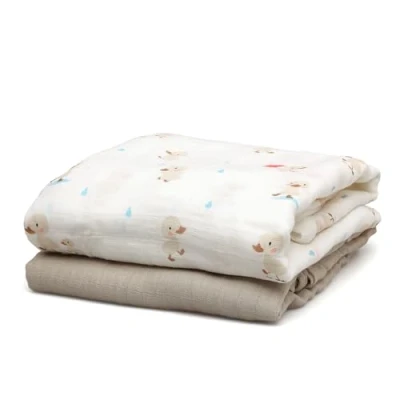 Imagen de Kiokids Set 2 Muselinas Patitos Beige