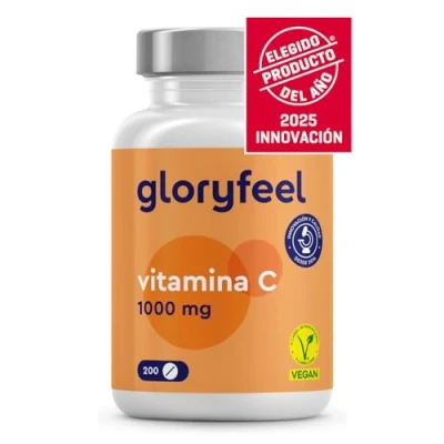 Imagen de gloryfeel® Vitamina C 1000mg Suministro Para 7 Meses Solo 1 Tableta al Día el Sistema Inmunológico Reduce cansancio y la fatiga 100% Pura, Vegano sin aditivos