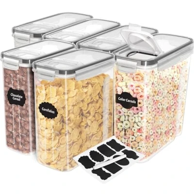 Imagen de KICHLY Recipiente para Cereales (Juego de 6) Plástico sin BPA Recipientes herméticos alimentos Almacenamiento secos Tarros cocina almacenaje organizar la despensa