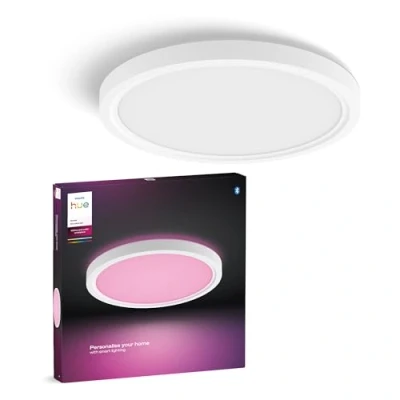 Imagen de Philips Hue Devote Smart LED Panel Light, Ambiente blanco y de color, redondo 30 cm, 16,6 W, 2000 lúmenes, marco para iluminación interior del hogar, techo, salón, cocina, pasillo