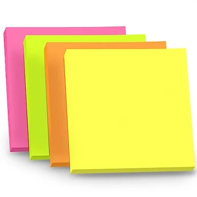 Imagen de WAYTEX 400 Notas autoadhesivas, reposicionables, lote de 4 bloques 100 pegatinas cuadradas 75 x mm, colores neón