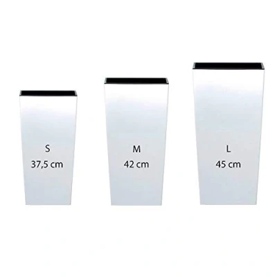 Imagen de Pack 3 macetas altas Prosperplast (11,4/16,3/19 litros) Urbi Square de plastico en color blanco con deposito