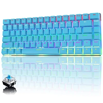 Imagen de Teclado Mecánico para Juegos, Retroiluminación LED Arcoíris USB con Cable de 82 Teclas, Clave Completa Anti Fantasma, Ergonómico Computadora Jugar Juegos y Tipeos(Switches Azul, Azul)