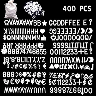 Imagen de Juego de 400 caracteres blancos para tablero fieltro, 1,875 cm, con bolsa tela regalo, incluye números, símbolos y letras