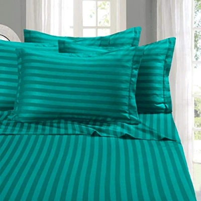 Imagen de Elegant Comfort Suave y Acogedor. 1500 Hilos Juego de sábanas 6 Piezas Damasco a Rayas Calidad egipcia, Resistente Las Arrugas, Microfibra, Turquesa, Rey,