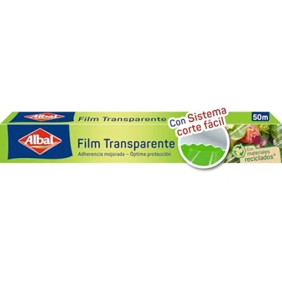 Imagen de Albal film transparente autoadherente alimentario de corte fácil, papel cocina para todo tipo recipientes, con 70% materiales reciclados, 50 m x 32 cm