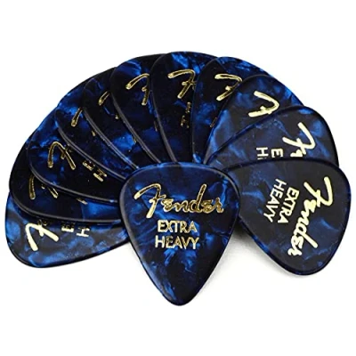 Imagen de Fender® Púas de celuloide 351 Shape Classic Forma: Paquete 12 Grosor: X Heavy Color: Azul Moto