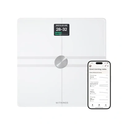 Imagen de Withings Body Comp Bascula de baño WiFi con análisis corporal completo (peso, grasa corporal/grasa muscular/grasa corporal, agua) y seguimiento cardiovascular, Báscula personal, hasta 8 usuarios