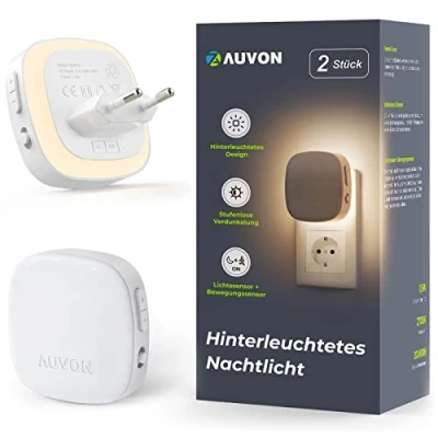 Imagen de AUVON Luz nocturna infantil, luces nocturnas de pasillo Enchufe con Sensor Movimiento y Crepúsculo, 2 Piezas LED Color Ámbar Ajustable 1 50 lm, Escalera, Dormitorio, Cocina,Baño