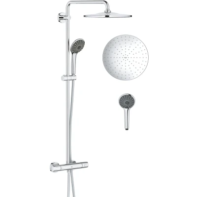 Imagen de GROHE QuickFix Vitalio Joy 310, Sistema ducha termostática con mural 31 cm, teleducha 11 cm y 3 chorros, menor consumo de agua, instalación QuickSpanner incluída, cromo, 26400001