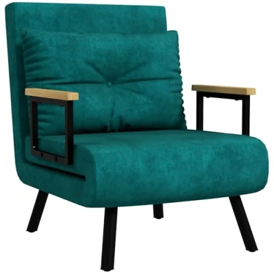 Imagen de HOMCOM Sofá Cama Convertible Sillón Triple Pliegue con Respaldo Ajustable de 5 Niveles y Almohada Acolchada para Oficina Dormitorio Salón Carga 120 kg 63x73x81 cm Verde