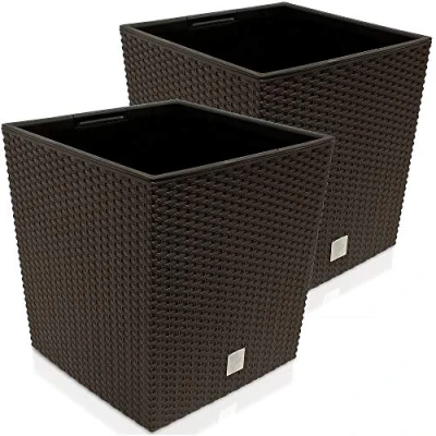 Imagen de Deuba® Set 2X Macetas Rato 35L Macetero Grande Jardinera Decorativa Interior Exterior Jardín Marrón