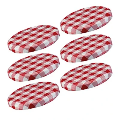 Imagen de Westmark 6 Tapas de rosca para tarros conserva, Redonda, ø 66 mm, Hojalata, Rojo/Blanco, A cuadros, 40962270