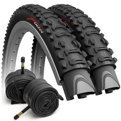 Imagen de Fincci Cubiertas MTB 26, Par Plegable Neumáticos Bicicleta 26 x 1.95 Pulgadas 60 TPI Camara Schrader 2X, Gomas 50 559 para Carretera Bici, Ebike Pack de 2 componentes Ciclismo