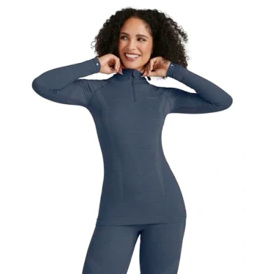 Imagen de FALKE Wool Tech High Zip Neck W L/s Sh lana hilo funcional secado rápido 1 pieza, Capa de base superior Mujer, Azul Capitain 6751, XL