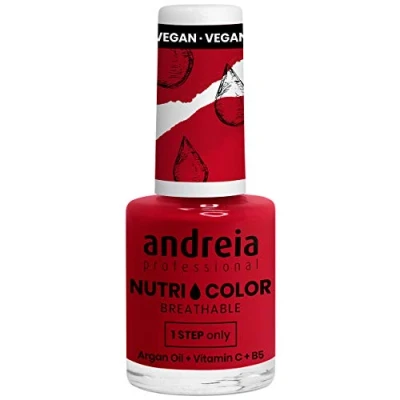 Imagen de Andreia Professional NutriColor Esmalte de Uñas Vegano con Nutrientes 100% Natural Laca Transpirable y Amigable Color NC38 Deep Red 10,5ml