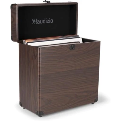 Imagen de Audizio RC32 Maleta Robusta para Guardar Tus Discos de Vinilo, Capacidad 30 35 dependiendo del gramaje, Estuche vinilos, Accesorios vinilos Color Madera Oscura