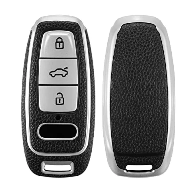Imagen de kwmobile Funda para Mando de Coche Compatible con Audi A6 A7 A8 Q7 Q8 Carcasa TPU Tipo Cuero Botones Plata/Negro