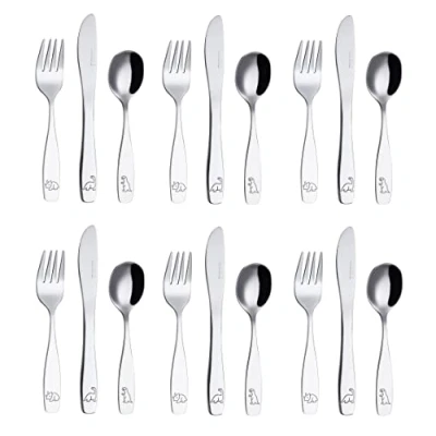 Imagen de EXZACT Cubertería infantil 18 pieza para niños de Acero Inoxidable 6 x cena cuchillo, tenedor, cuchar (dinosaurios 18)