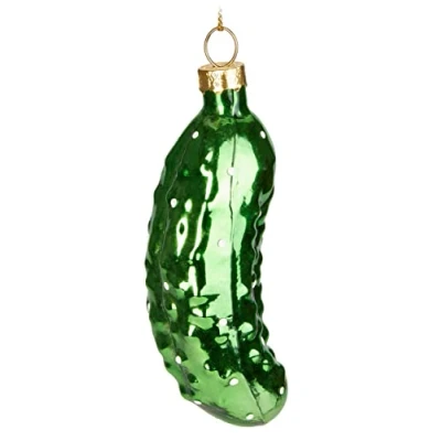 Imagen de BRUBAKER Gherkin Vidrio Pintado a Mano Bola de Navidad Boca Soplada Figuras Decoración del Arbol Divertida Colgante 9 cm