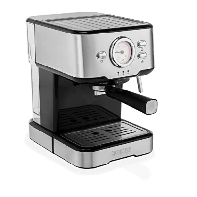 Imagen de Princess 249415 Máquina de café Espresso, Compatible con cápsulas Nespresso, monodosis ESE y molido, 1 o 2 tazas, 20 bares presión, Depósito extraíble 1.5L, espumador leche, 1100 W