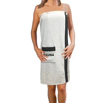 Imagen de JEMIDI Sauna Kilt Sarong M XXL Damas o Caballeros Gris Antracita con Bordado 100% algodón Toalla (Damas Blanco)