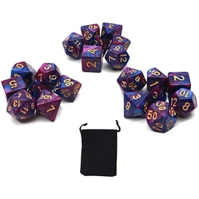 Imagen de DollaTek Dados poliédricos Juego de Mesa Juegos 3 x 7 (21 Piezas) Serie D20 D12 D10 D8 D6 D4 DND RPG MTG Colores Dobles Una Pieza (púrpura y Azul)