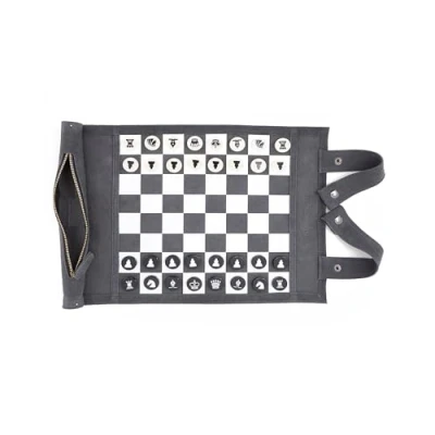 Imagen de Sondergut Chess/Checkers Roll Up Travel Set Leathe