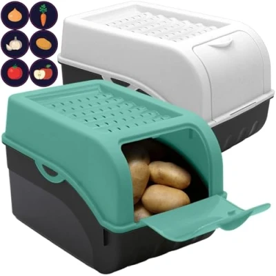 Imagen de ARTECSIS Caja para Guardar Patatas con Tapa Juego de 2, Verde menta y Blanco aprox. 4kg Patatas, Cebollas, Verduras, Frutas