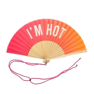 Imagen de Fisura Abanico original con mensaje “I’m hot. de madera moderno y gracioso. rosa degradado. cuelga abanico. 42,5 x 23 cm.