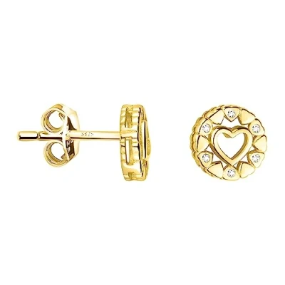 Imagen de SOFIA MILANI Pendientes para Mujeres en Plata de Ley 925 Chapados Oro y con Circonitas Pendiente Botón Circular Corazón E2105