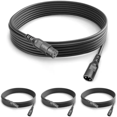 Imagen de 4Pack Cable Dmx 3m para Luces Xlr Macho Hembra 3 Pin de Luz Dmx, Pines Canon Conexión Señal Cabeza Movil o Focos Escenario Led, Micrófono Mezclador Audio