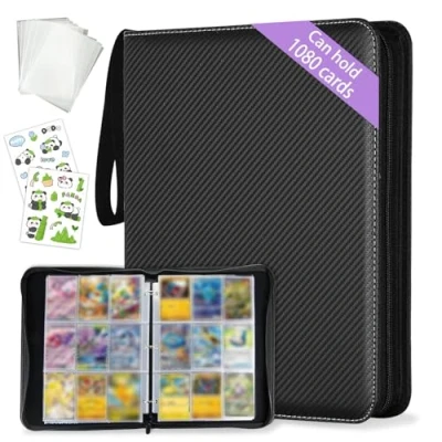 Imagen de KIMIGO Álbum De Cartas Coleccionables,Album Tarjetas Coleccionables con 60 Páginas 1080 Bolsillos,Álbum para Coleccionables,Álbum Cartas,Carpeta Cremallera