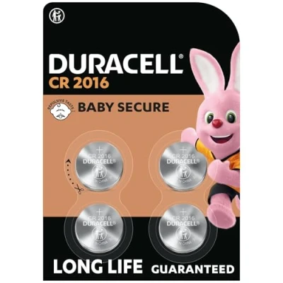 Imagen de DURACELL 2016 Pilas de botón litio 3 V (pack 4) Larga duración garantizada Tecnología Baby Secure Para llaves control remoto, mandos pequeños, relojes deportivos Embalaje